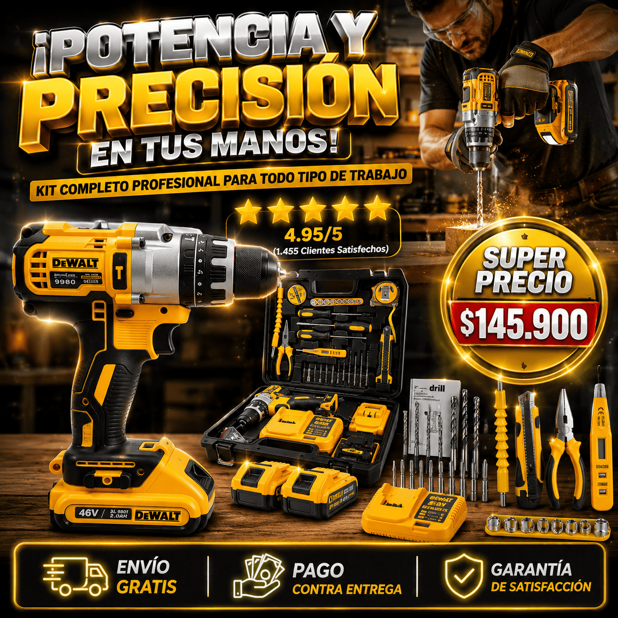 Taladro DeWalt + Kit de Herramienta 35 piezas